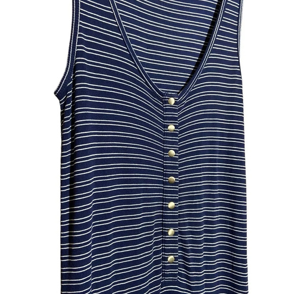 Athleta Hermosa Henley Dress Size Medium Midi Length Navy Blue White Stripe Maxi - Picture 6 of 7